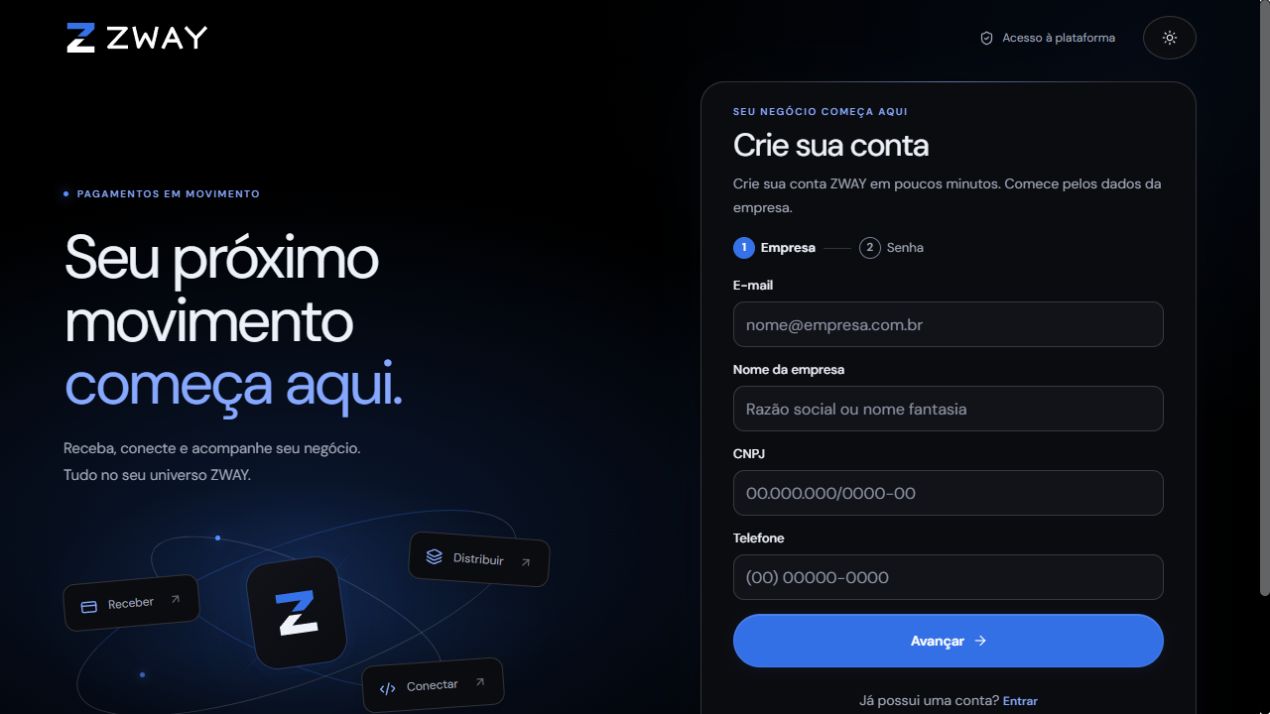 Preencha os dados da empresa: área indicada pelo círculo azul. Formulário local com campos vazios ou dados fictícios.